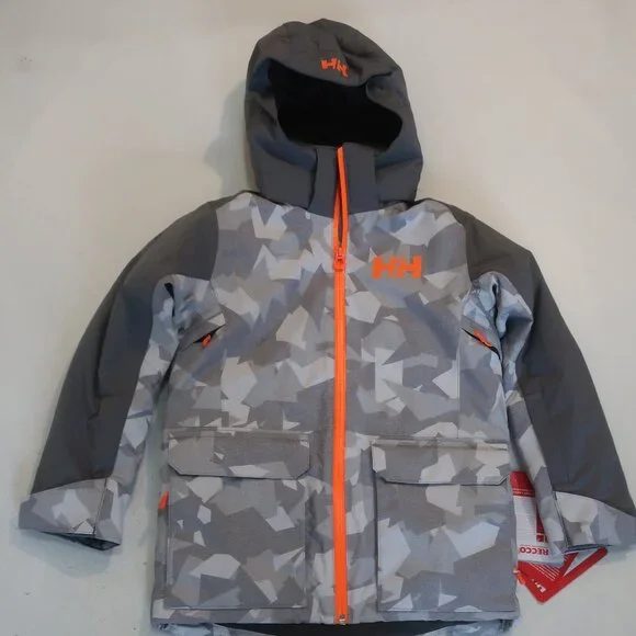 NWT Boys Helly Hansen (Item-58) Grey Neon Camo Sky/High Snowboard Ski Jacket 8